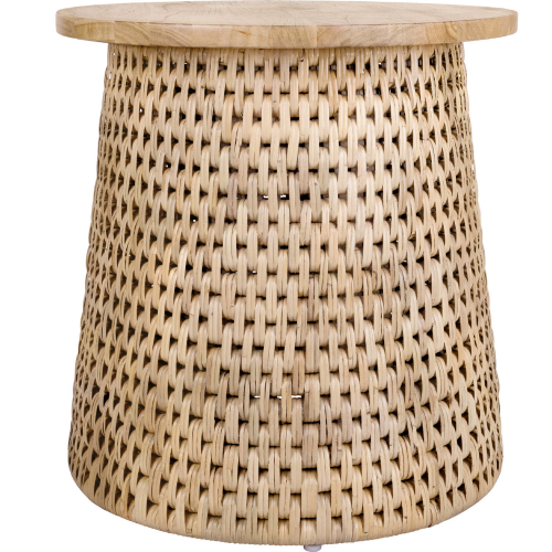 Kamari Side End Table in Rattan & Natural Finish Wood